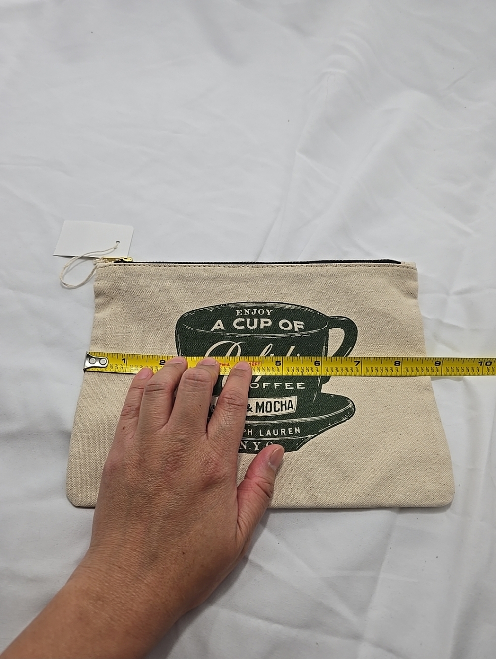 NWT Polo Ralph Lauren Ralph's Coffee Zipper Pouch Canvas Green Beige Unisex - Picture 6 of 7